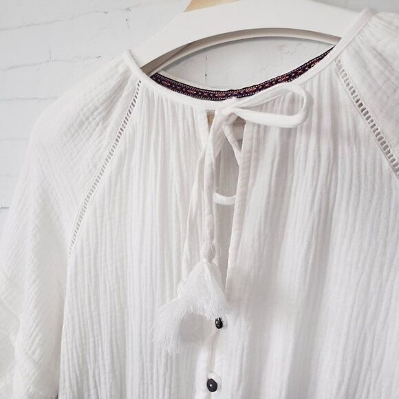 Knox Rose White Cotton Romper Size XS Shorts Tassels Lined Boho Coastal Gauzy - Picture 4 of 7